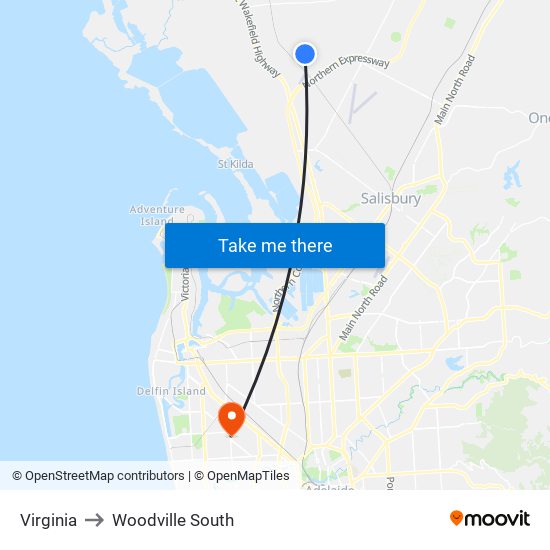 Virginia to Woodville South map