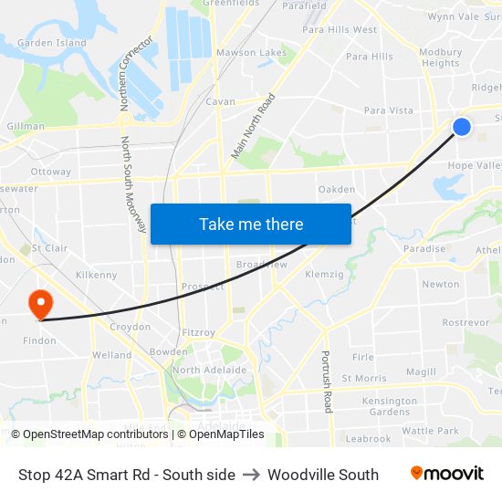 Stop 42A Smart Rd - South side to Woodville South map