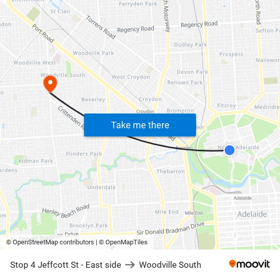 Stop 4 Jeffcott St - East side to Woodville South map