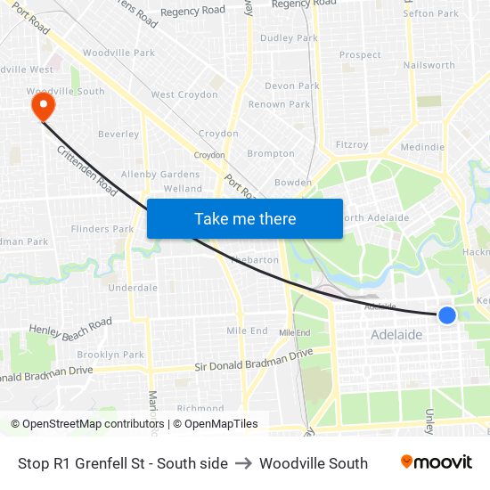 Stop R1 Grenfell St - South side to Woodville South map