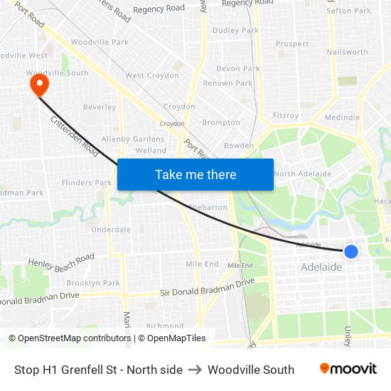 Stop H1 Grenfell St - North side to Woodville South map