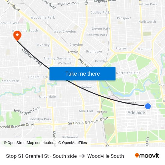 Stop S1 Grenfell St - South side to Woodville South map
