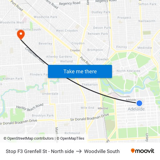 Stop F3 Grenfell St - North side to Woodville South map