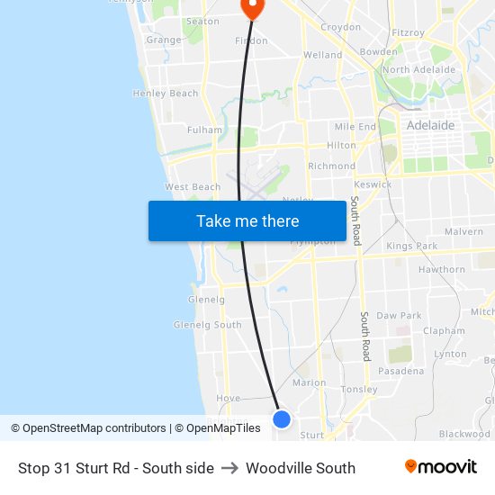Stop 31 Sturt Rd - South side to Woodville South map