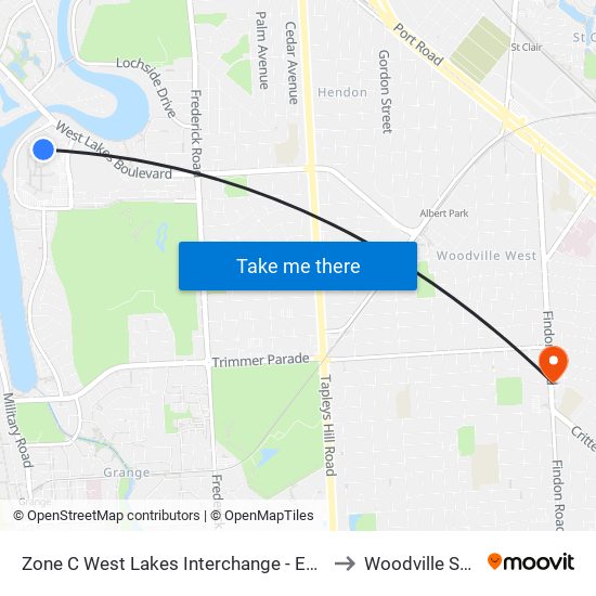 Zone C West Lakes Interchange - East side to Woodville South map