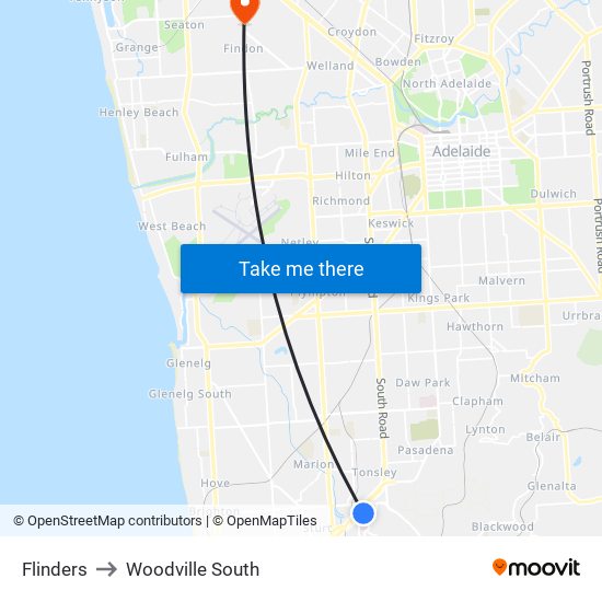 Flinders to Woodville South map
