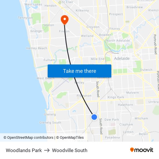 Woodlands Park to Woodville South map