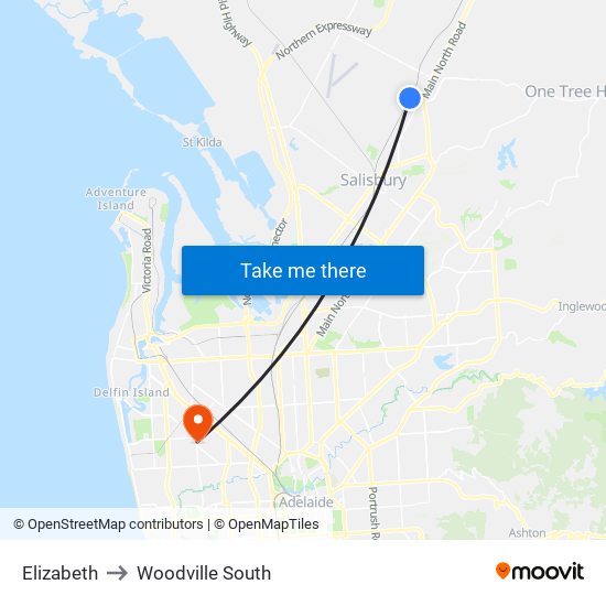 Elizabeth to Woodville South map