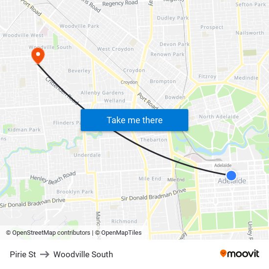 Pirie St to Woodville South map