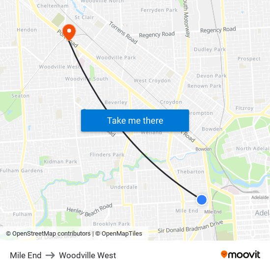 Mile End to Woodville West map