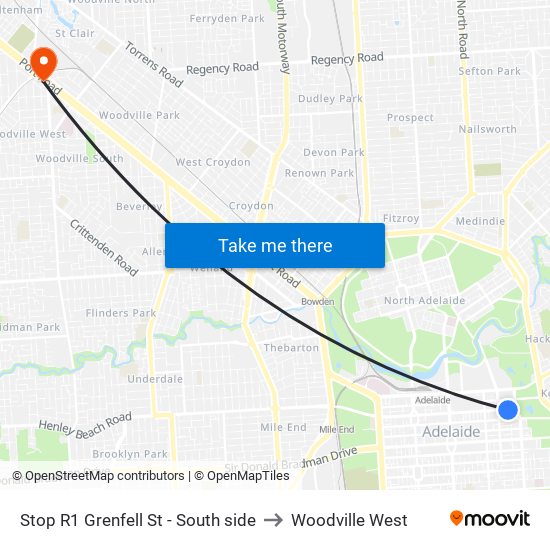 Stop R1 Grenfell St - South side to Woodville West map