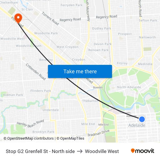 Stop G2 Grenfell St - North side to Woodville West map