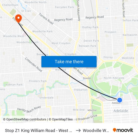 Stop Z1 King William Road - West Side to Woodville West map