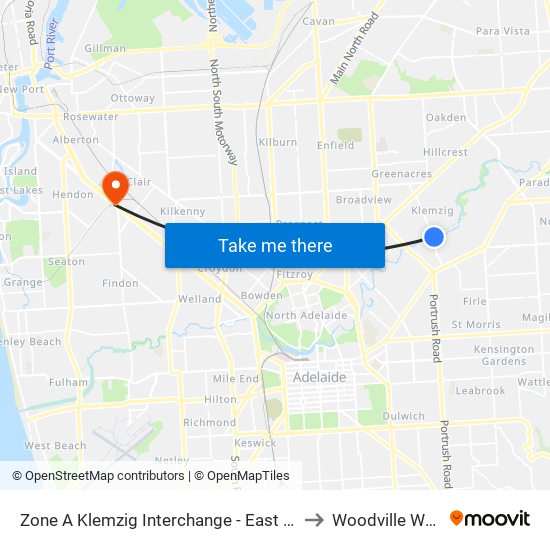 Zone A Klemzig Interchange - East side to Woodville West map