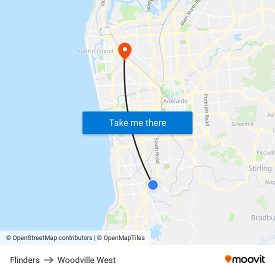 Flinders to Woodville West map