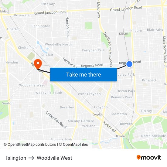 Islington to Woodville West map