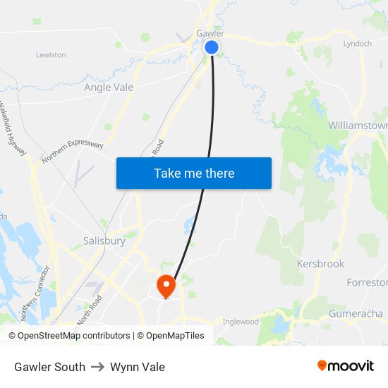 Gawler South to Wynn Vale map