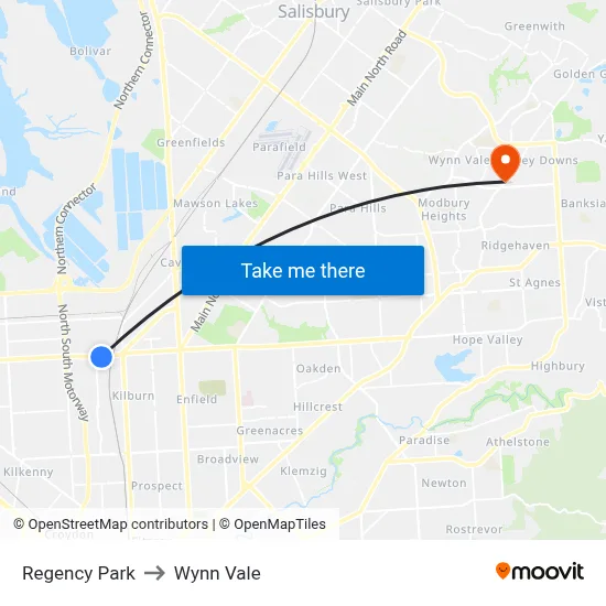 Regency Park to Wynn Vale map