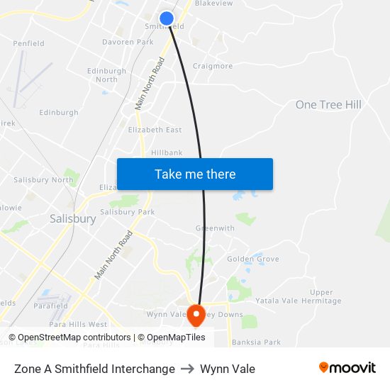 Zone A Smithfield Interchange to Wynn Vale map