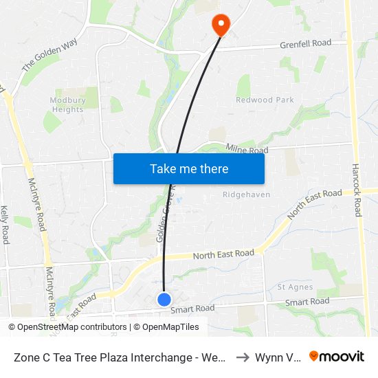 Zone C Tea Tree Plaza Interchange - West side to Wynn Vale map