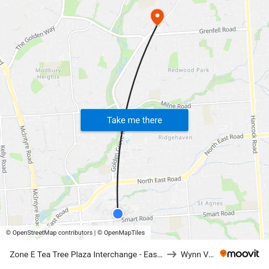 Zone E Tea Tree Plaza Interchange - East side to Wynn Vale map
