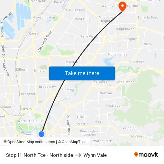 Stop I1 North Tce - North side to Wynn Vale map
