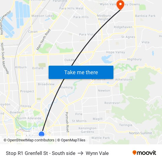 Stop R1 Grenfell St - South side to Wynn Vale map