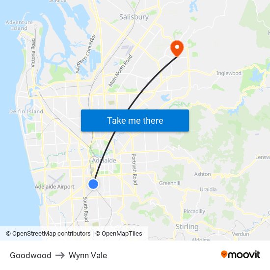 Goodwood to Wynn Vale map