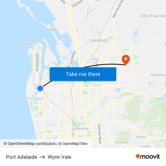 Port Adelaide to Wynn Vale map