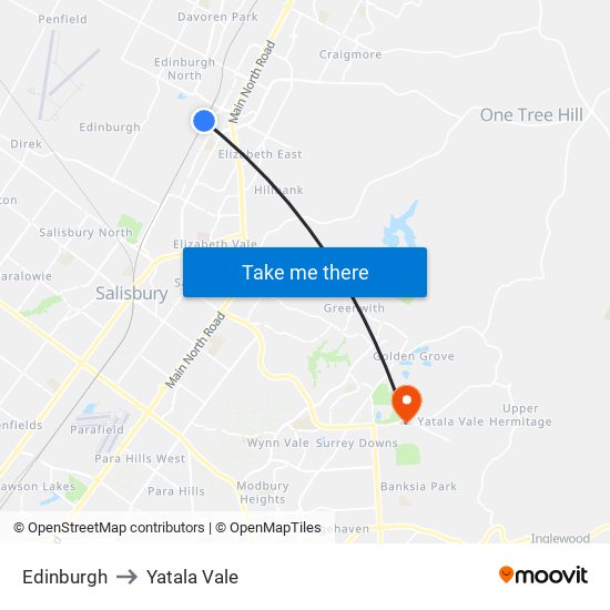 Edinburgh to Yatala Vale map