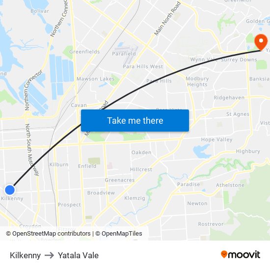 Kilkenny to Yatala Vale map