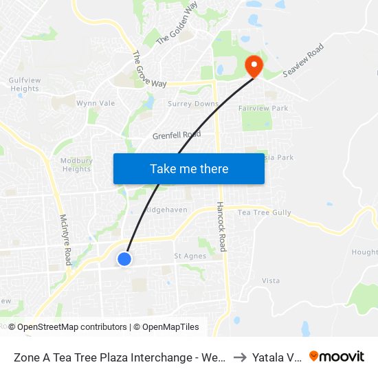 Zone A Tea Tree Plaza Interchange - West side to Yatala Vale map