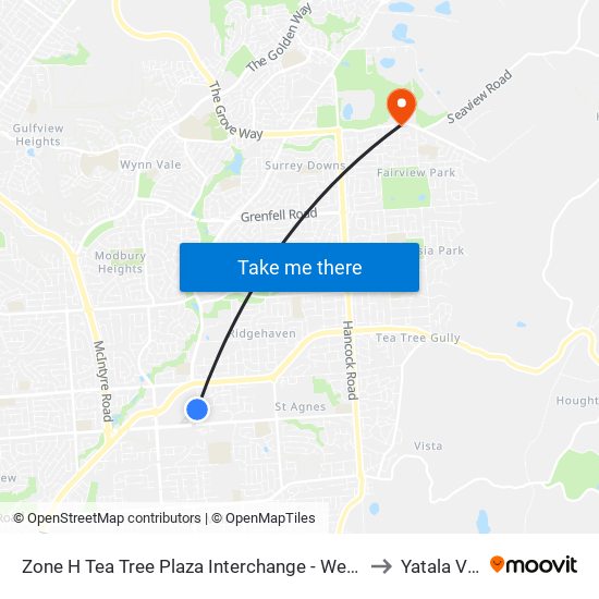 Zone H Tea Tree Plaza Interchange - West side to Yatala Vale map