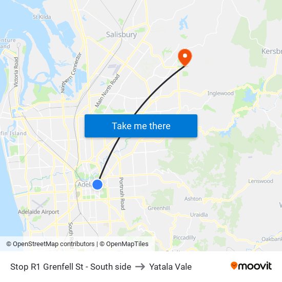 Stop R1 Grenfell St - South side to Yatala Vale map