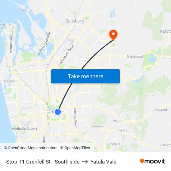 Stop T1 Grenfell St - South side to Yatala Vale map