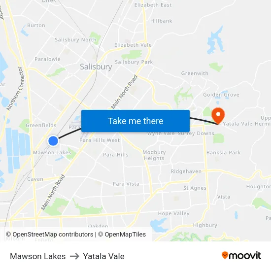 Mawson Lakes to Yatala Vale map