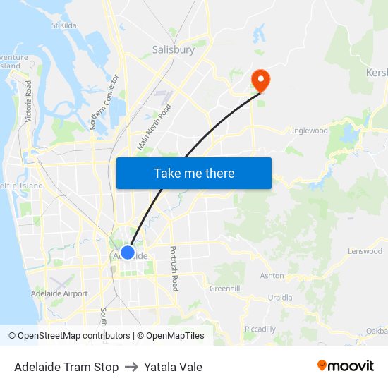 Adelaide Tram Stop to Yatala Vale map