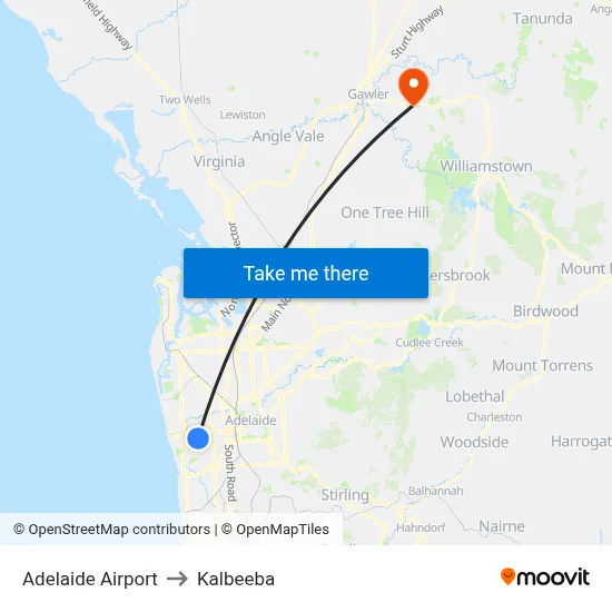 Adelaide Airport to Kalbeeba map