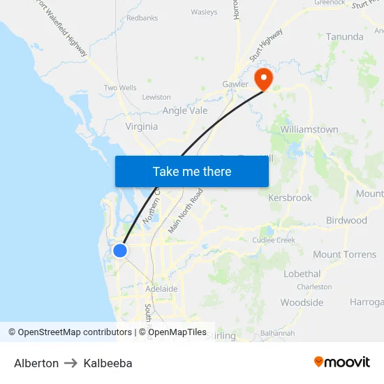 Alberton to Kalbeeba map