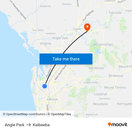 Angle Park to Kalbeeba map