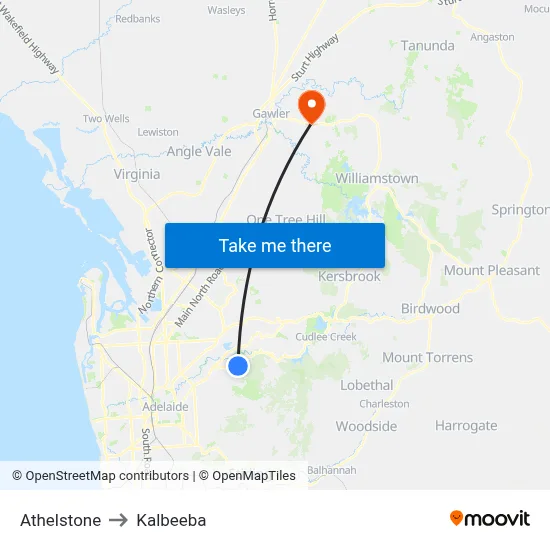 Athelstone to Kalbeeba map