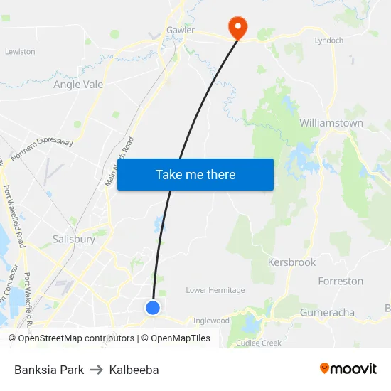 Banksia Park to Kalbeeba map