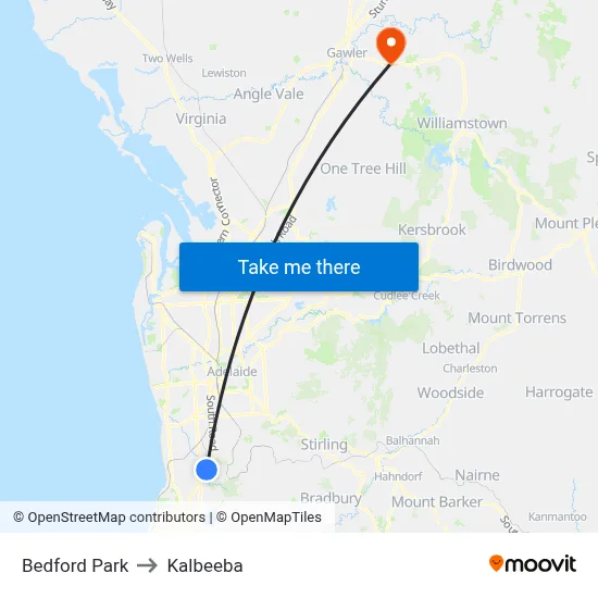 Bedford Park to Kalbeeba map