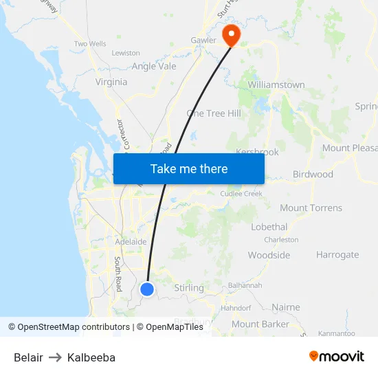 Belair to Kalbeeba map