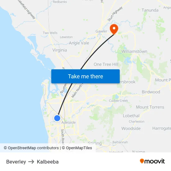 Beverley to Kalbeeba map