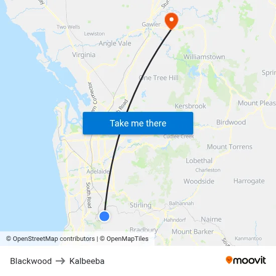 Blackwood to Kalbeeba map