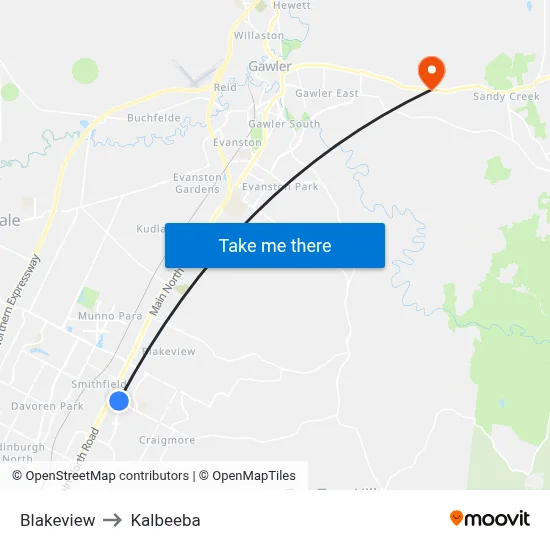 Blakeview to Kalbeeba map