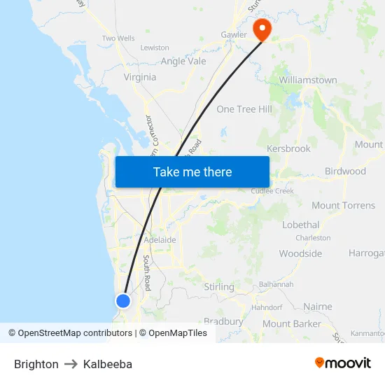 Brighton to Kalbeeba map