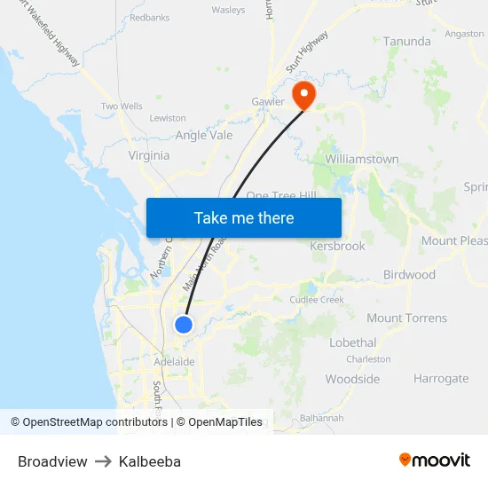 Broadview to Kalbeeba map