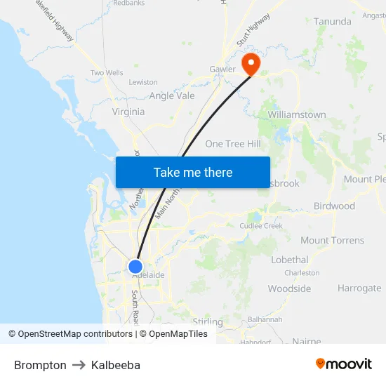 Brompton to Kalbeeba map